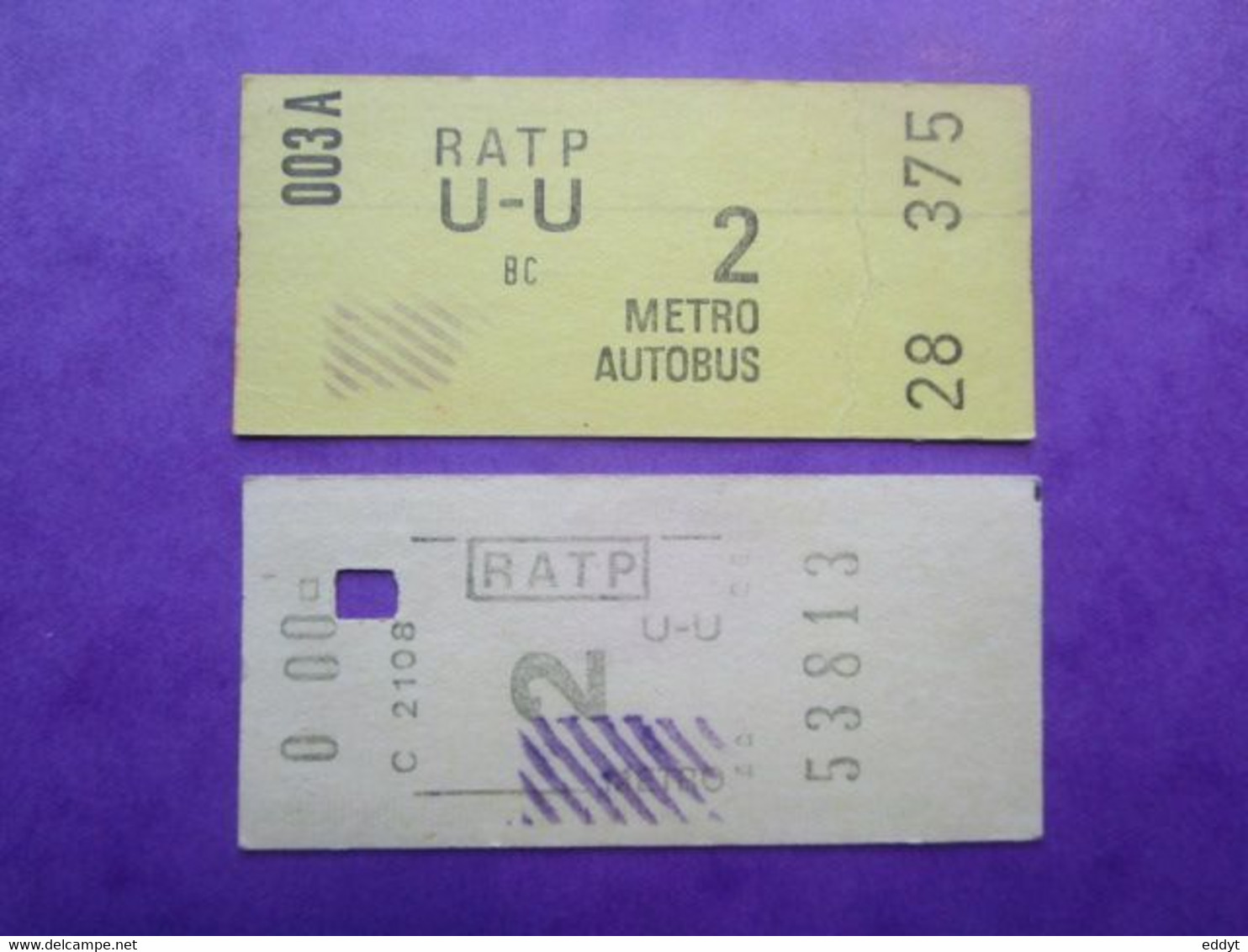 2 TICKETS  Métro Autobus Rer -  RATP- Réseau Urbain - PARIS - 2° Classe  - TBE - Monde