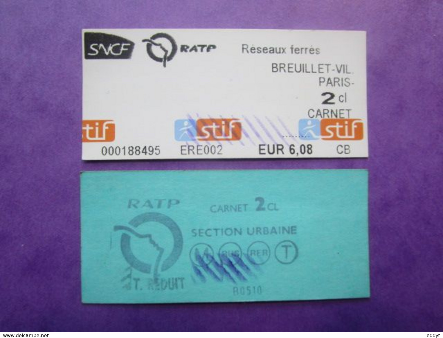 2 TICKETS  Métro Autobus Rer -  RATP/RATP - Réseau Urbain - PARIS - 2° Classe  - TBE - Welt