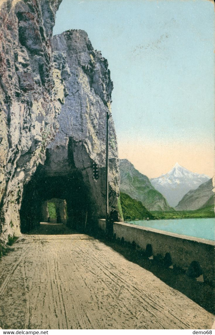 Axenstrasse Galerie... Mit Bristenstock  Et Lac Des Quatre Cantons Suisse Schweiz Svizzera Canton SZ Schwyz Litho - Autres & Non Classés