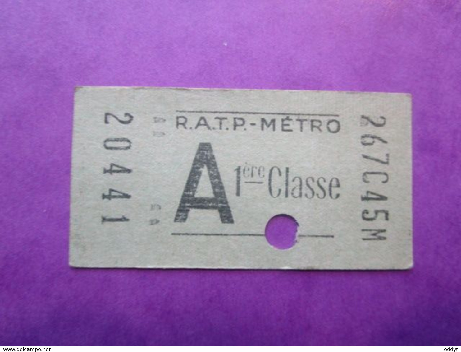 1 TICKET  Métro Autobus Rer -  RATP - PARIS - 1° Classe - TBE - Monde