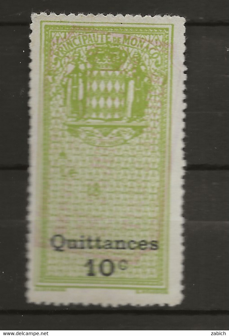 TIMBRES FISCAUX DE MONACO QUITTANCE  N° 1 10 C VERT GRAND C NEUF - Steuermarken