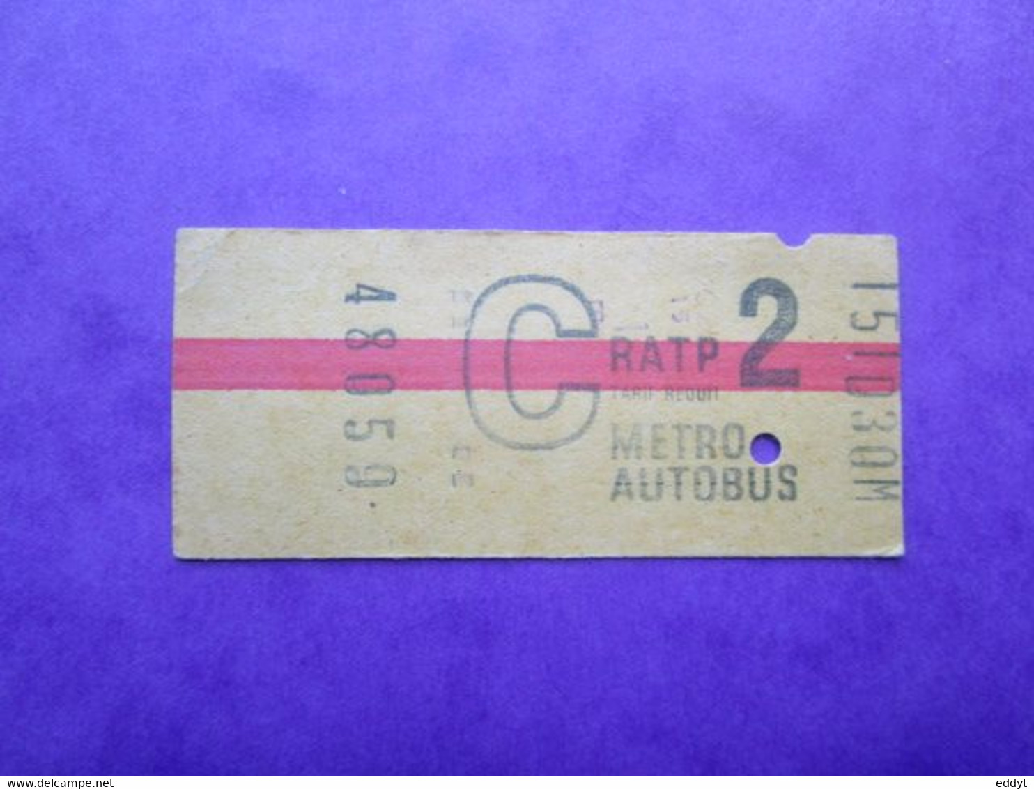 1 TICKET  Métro Autobus Rer -  RATP - PARIS - Série C - 2° Classe Tarif Réduit - 1973 - TBE - Mundo