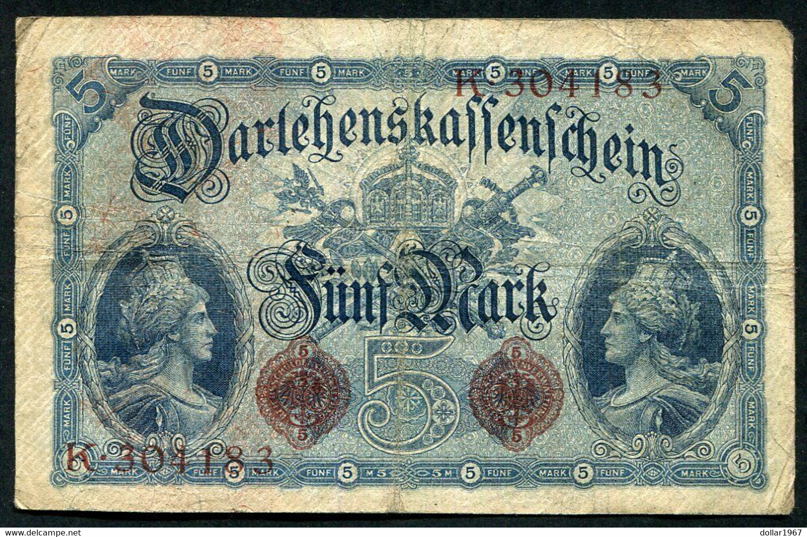 Germany - Duitsland ,6stellig ( A )  Ersten Weltkriegs , 5 Mark  1914-1918 - NR K 304183. - 5 Mark