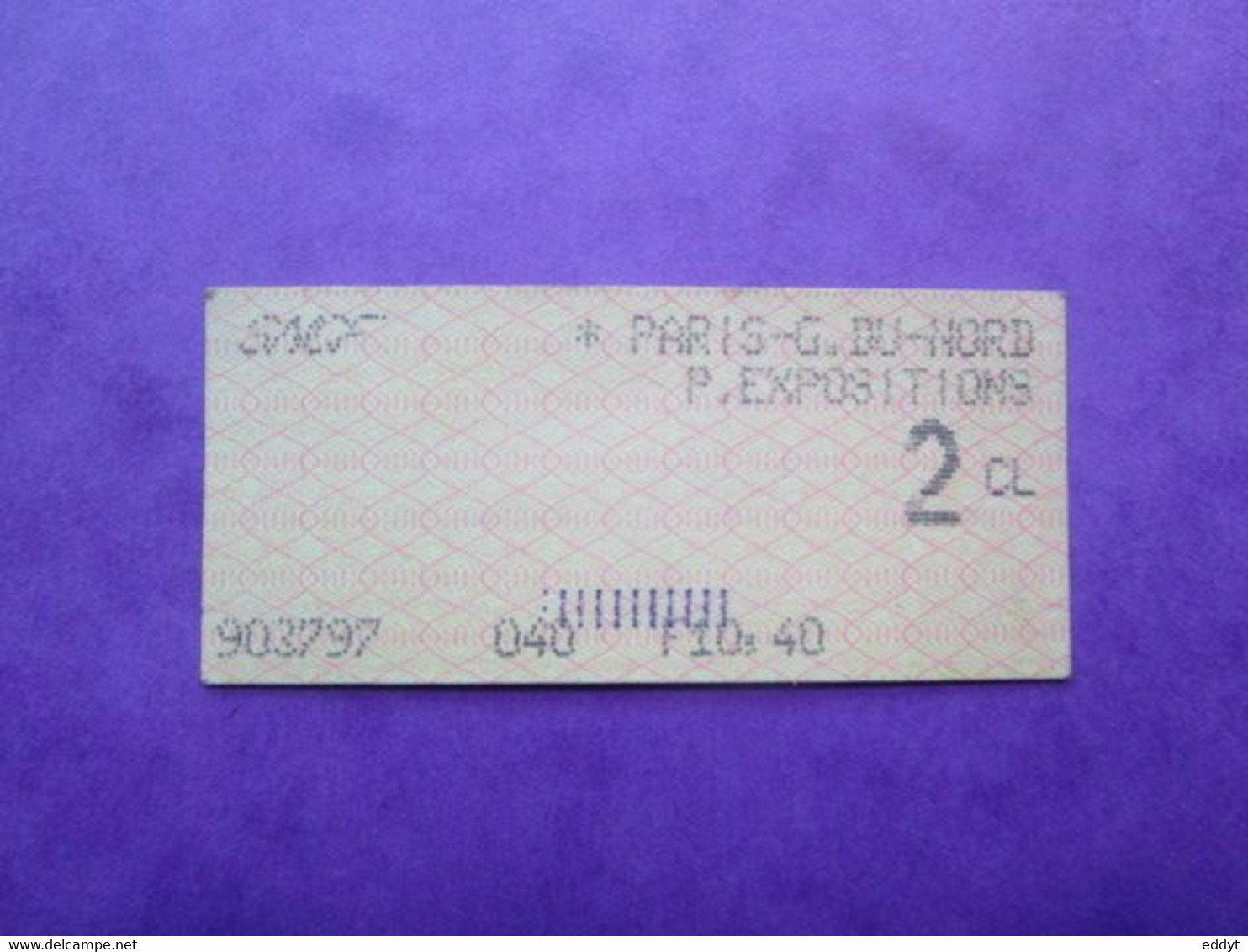 1 TICKET  Métro Autobus Rer -  RATP/SNCF - PARIS Gare Du Nord - Série C - 2° Classe - 1997 - TBE - Monde