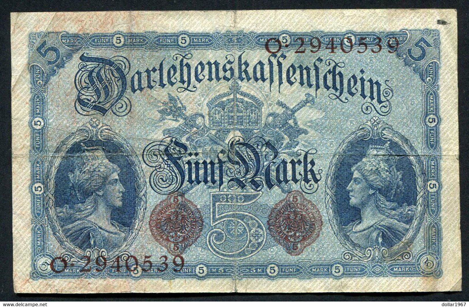 Germany - Duitsland ,7stellig ( B )  Ersten Weltkriegs , 5 Mark  1914-1918 - NR O 2940539 - 5 Mark