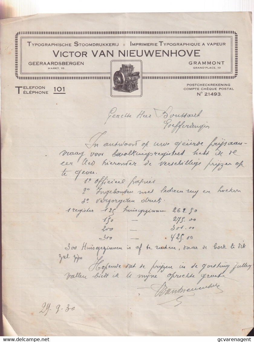 GRAMMOND 1930  TYPOGRAPHISCHE STOOMDRUKKERIJ   VICTOR VAN NIEUWENHOVE - Drukkerij & Papieren