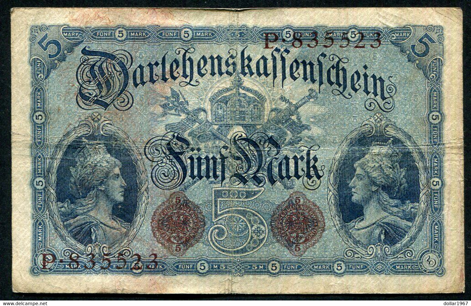 Germany - Duitsland ,6stellig ( A )  Ersten Weltkriegs , 5 Mark  1914-1918 - NR P 835523 - 5 Mark