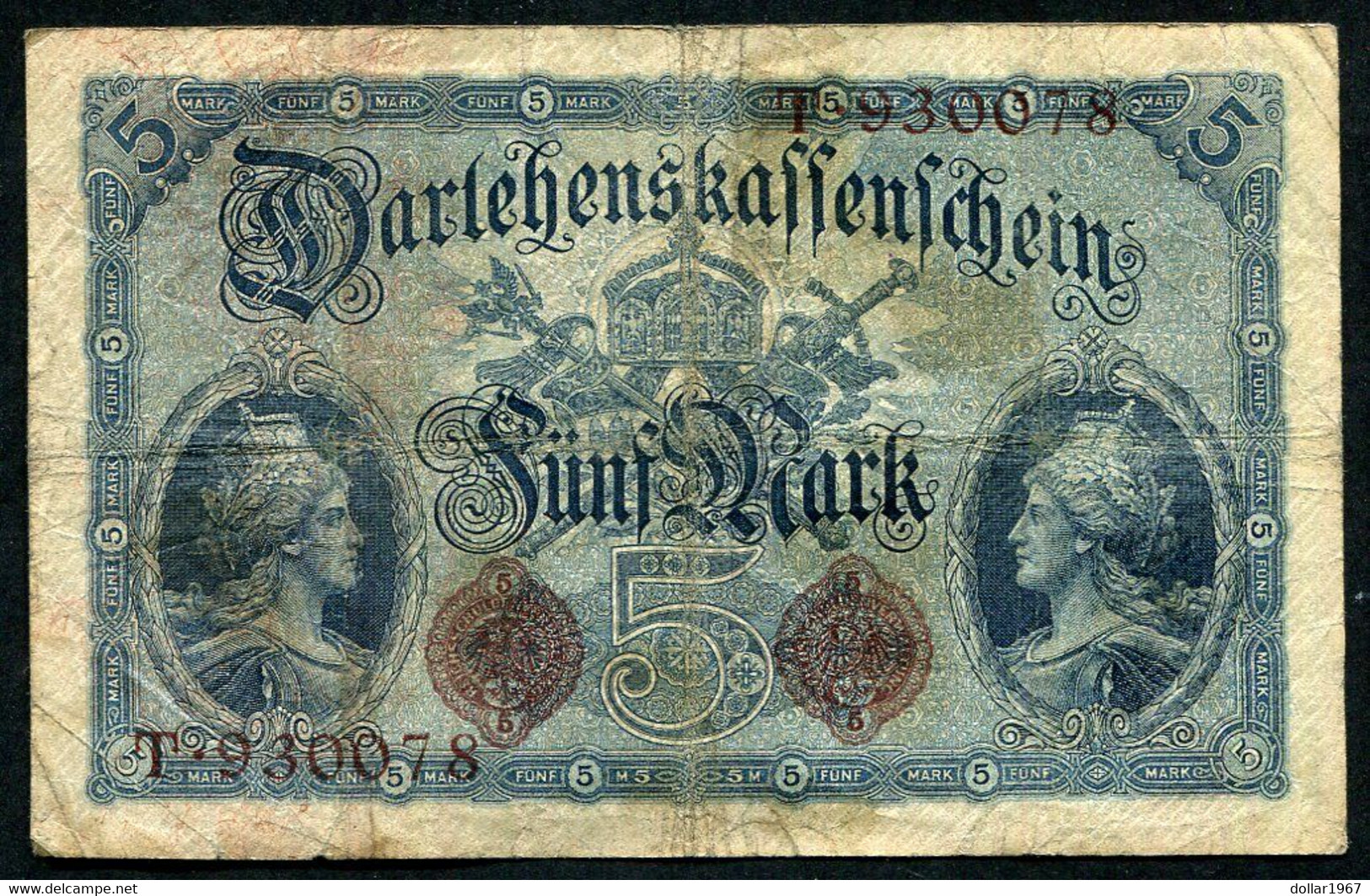 Germany - Duitsland ,6stellig ( A )  Ersten Weltkriegs , 5 Mark  1914-1918 - NR T 930078 - 5 Mark
