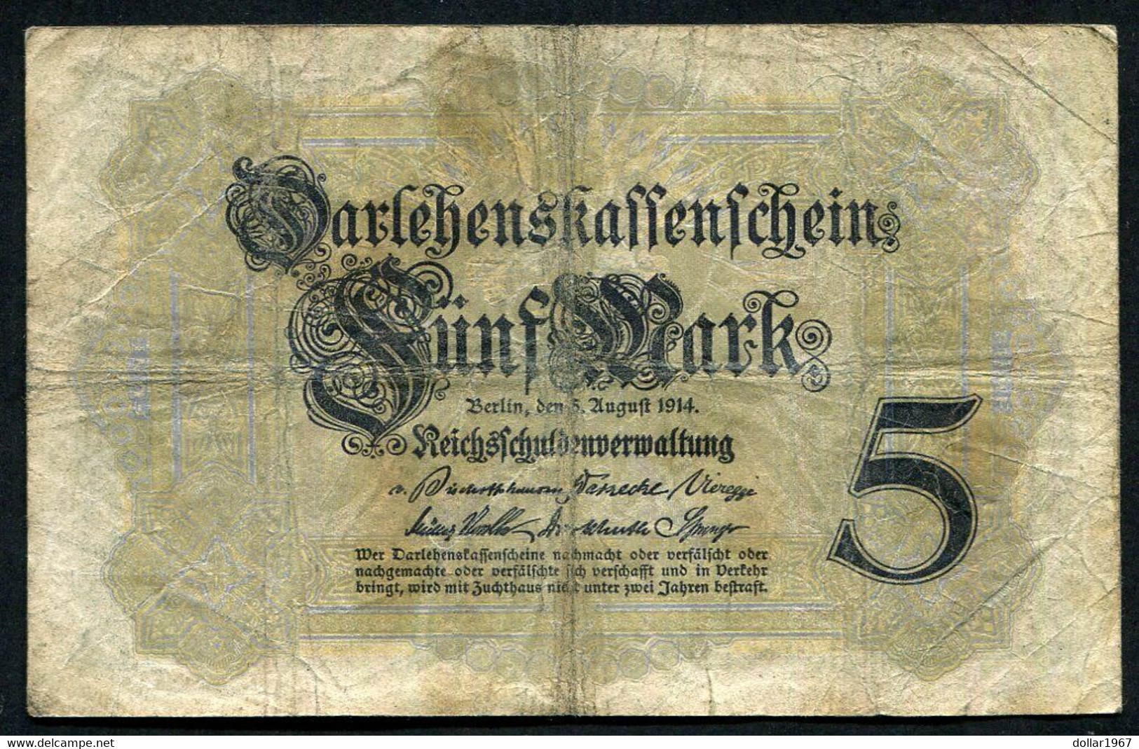 Germany - Duitsland ,6stellig ( A )  Ersten Weltkriegs , 5 Mark  1914-1918 - NR T 930078 - 5 Mark