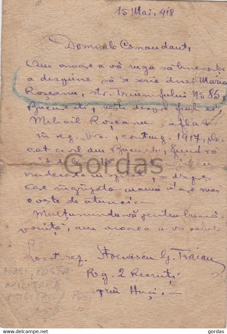 Romania - WW1 - Posta Militara - Military Post - Stationery - 1918 - Cartas De La Primera Guerra Mundial