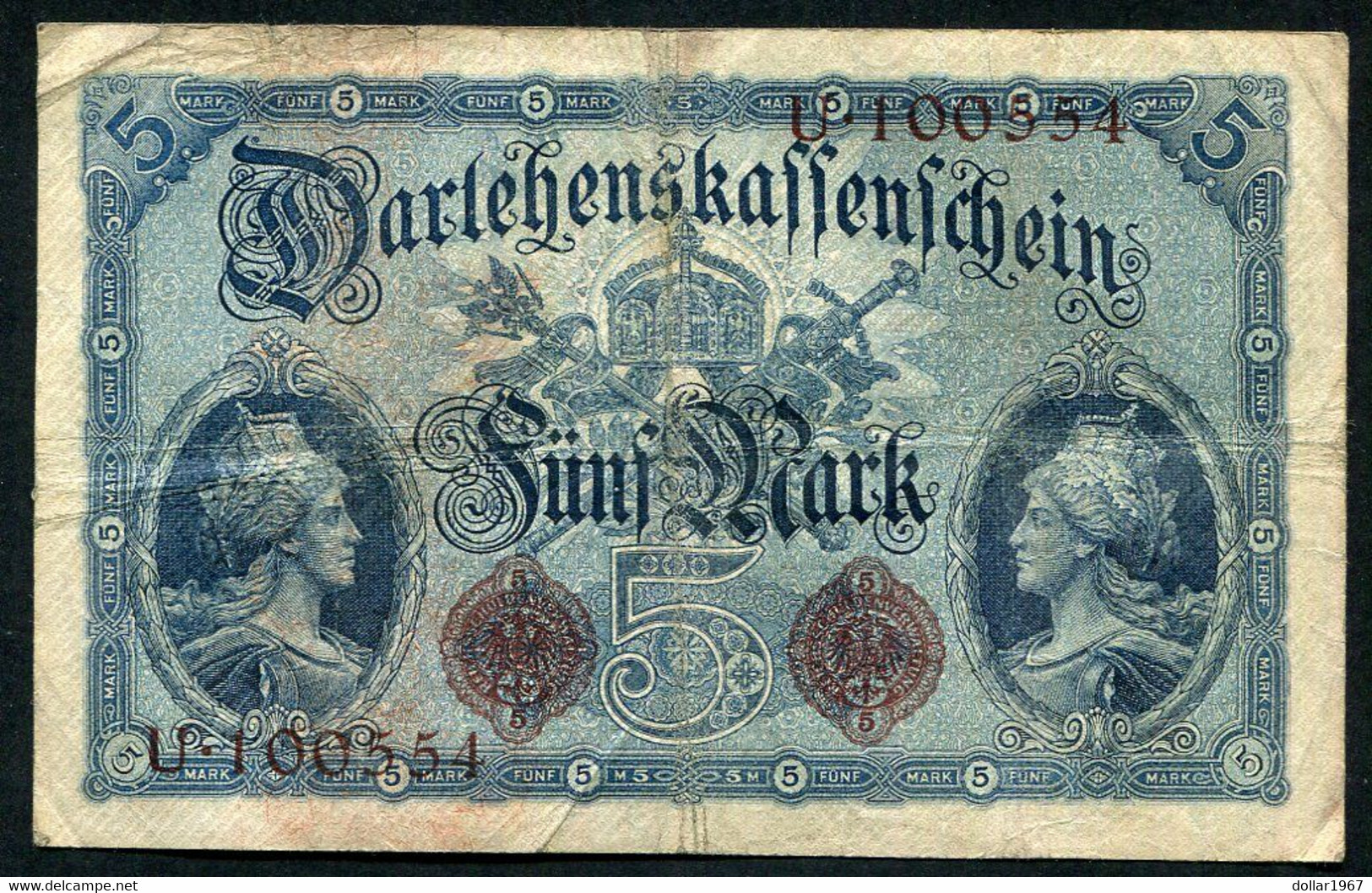 Germany - Duitsland ,6stellig ( A )  Ersten Weltkriegs , 5 Mark  1914-1918 - NR U 100554 - 5 Mark