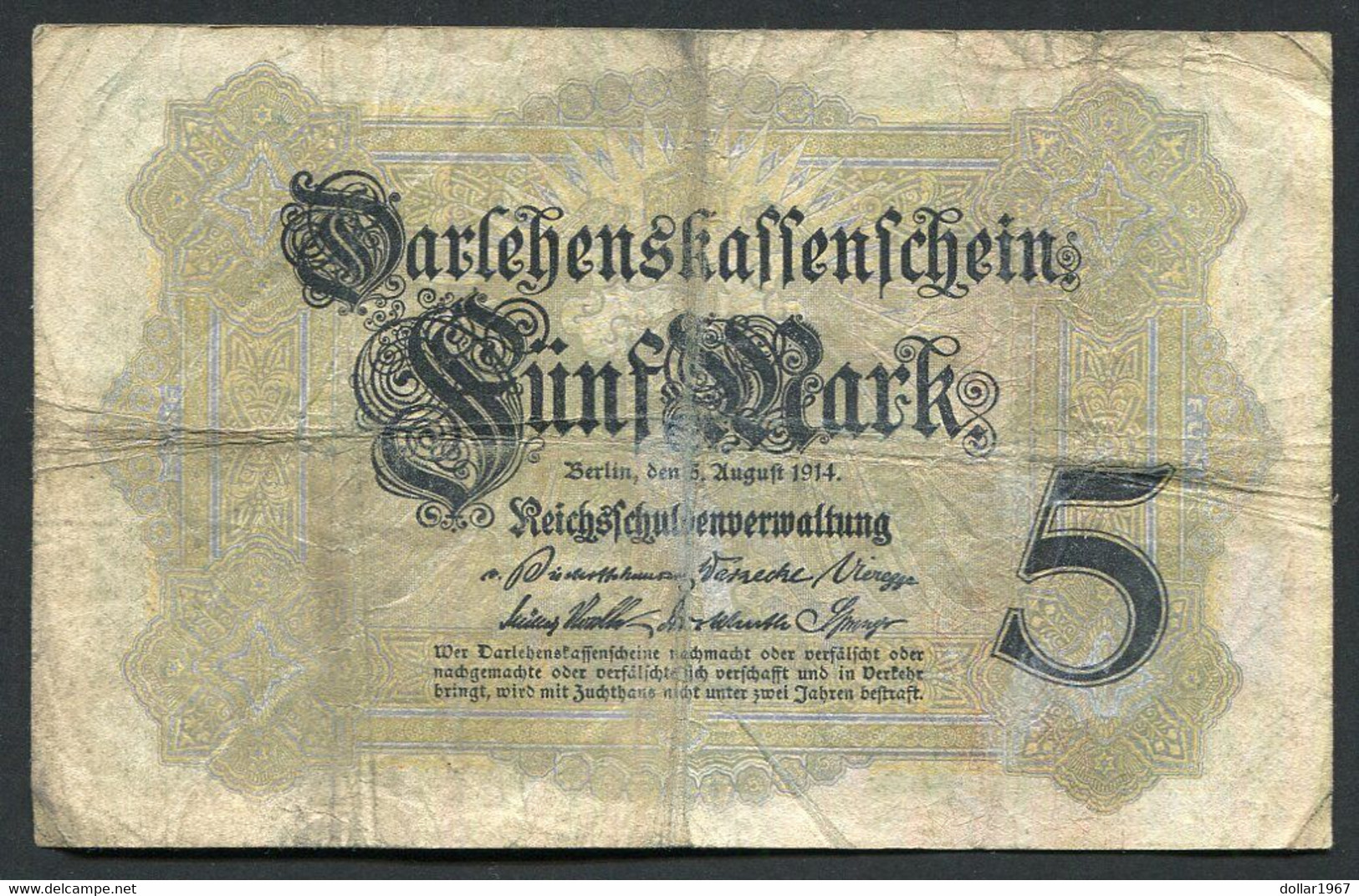 Germany - Duitsland ,6stellig ( A )  Ersten Weltkriegs , 5 Mark  1914-1918 - NR U 100554 - 5 Mark