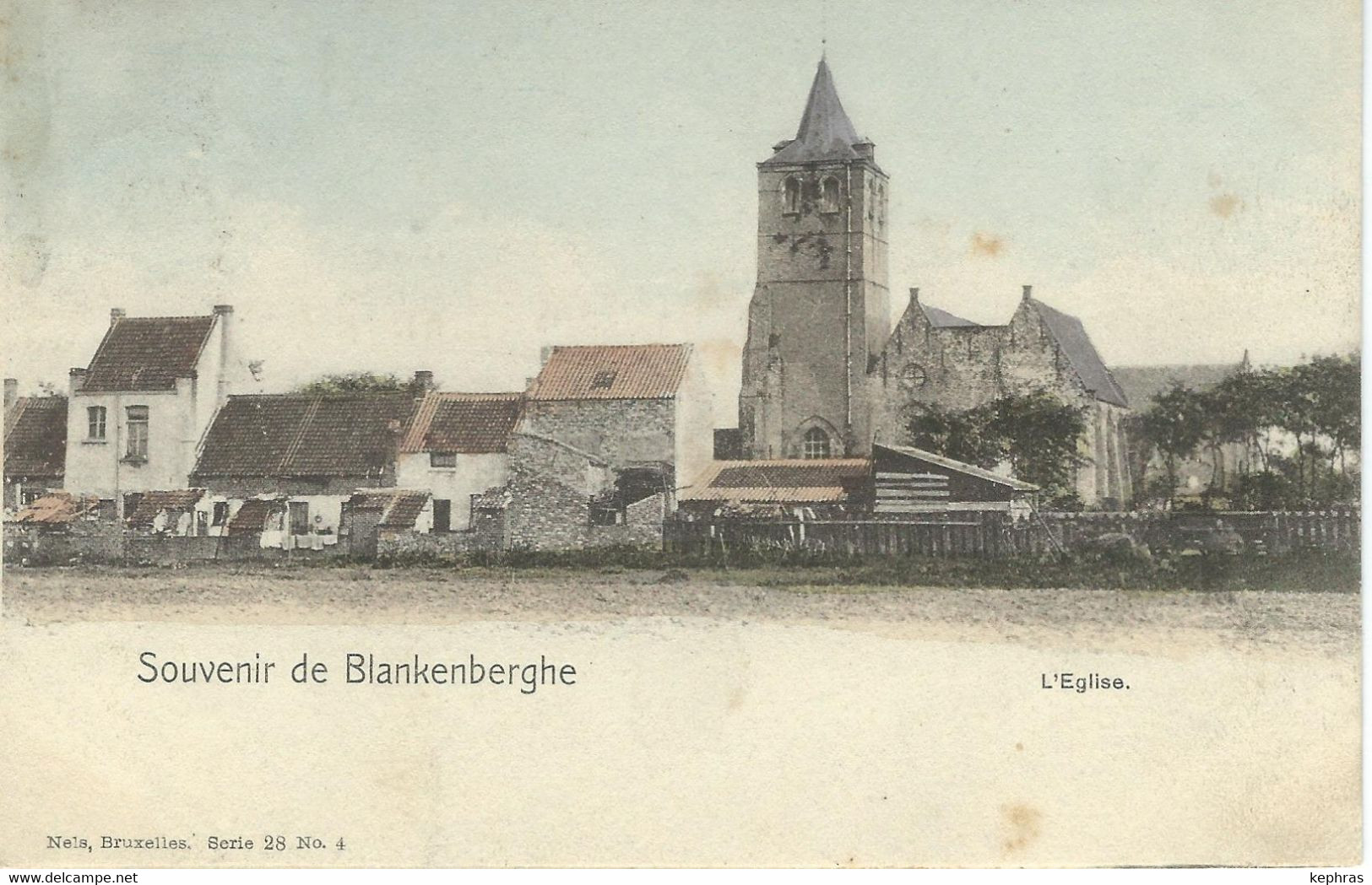 Souvenir De BLANKENBERGHE - BLANKENBERGE : Eglise - Nels Série 28 N° 4 - RARE VARIANTE COLORISEE - Cachet Poste 1901 - Blankenberge