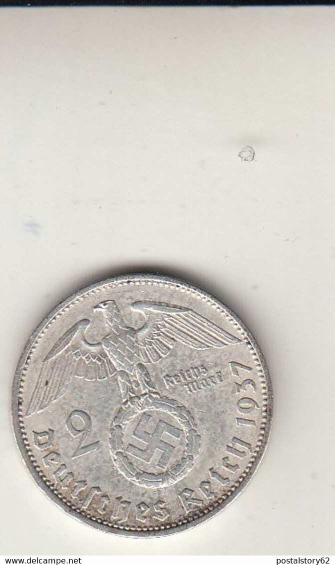2 Reichmark Arg. 1937 - Third Reich Hindenburg - Segno Di Zecca  " A " - 2 Reichsmark