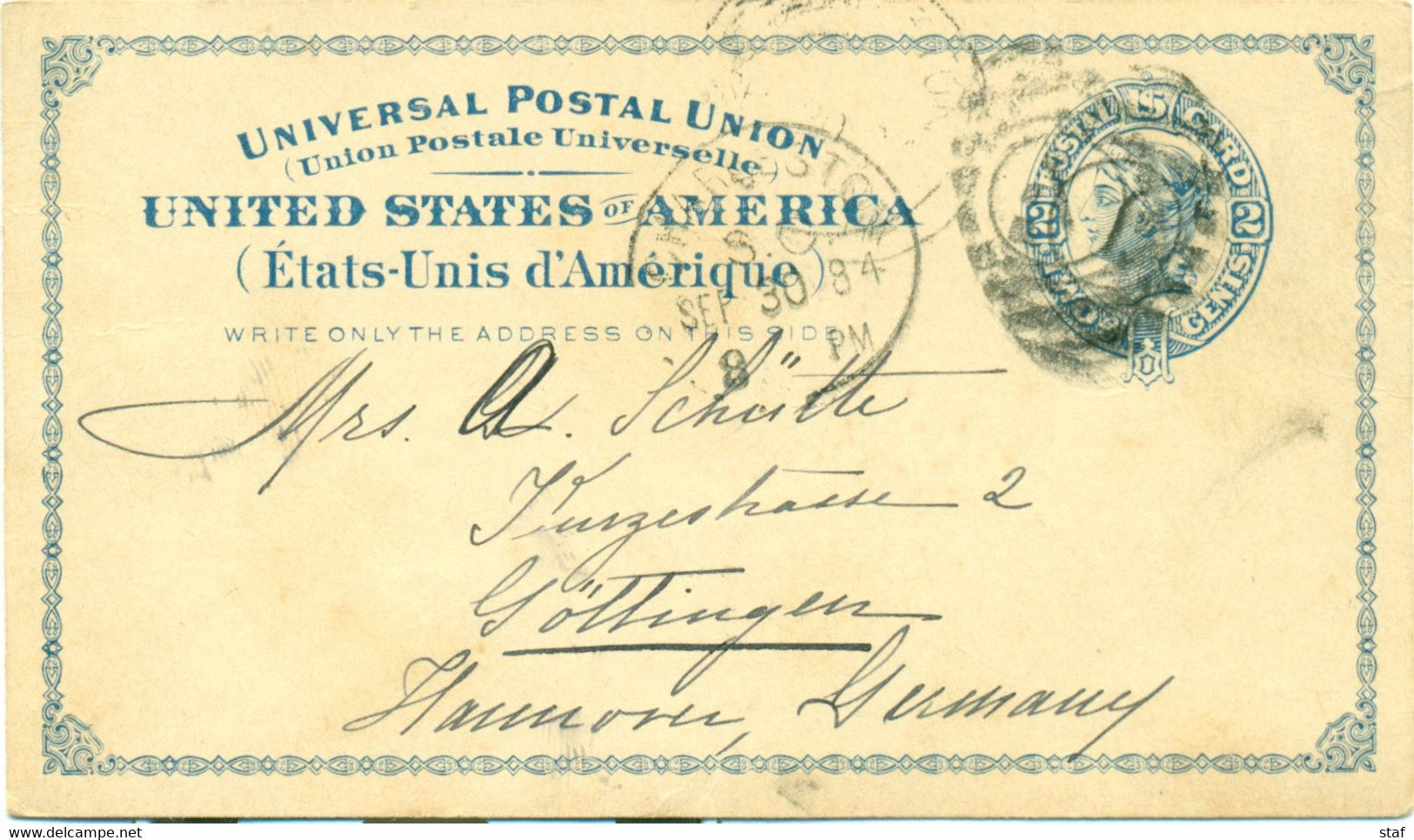Universal Postal Union - United States Of America - Postal Card 2 Cents 1884 - ...-1900