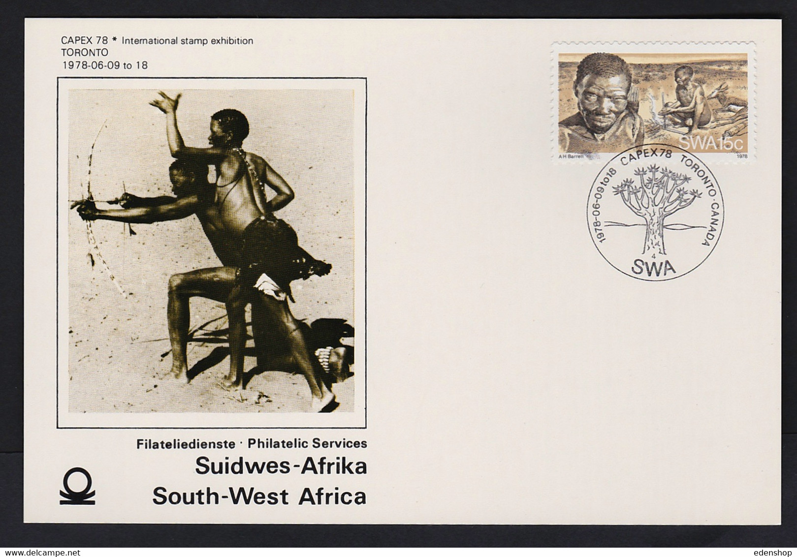 1978 SWA South West Africa Capex 78 Stamp Exhibition Toronto Card SWA Post Mark, 15c Bushmen Stamp - Cartas & Documentos
