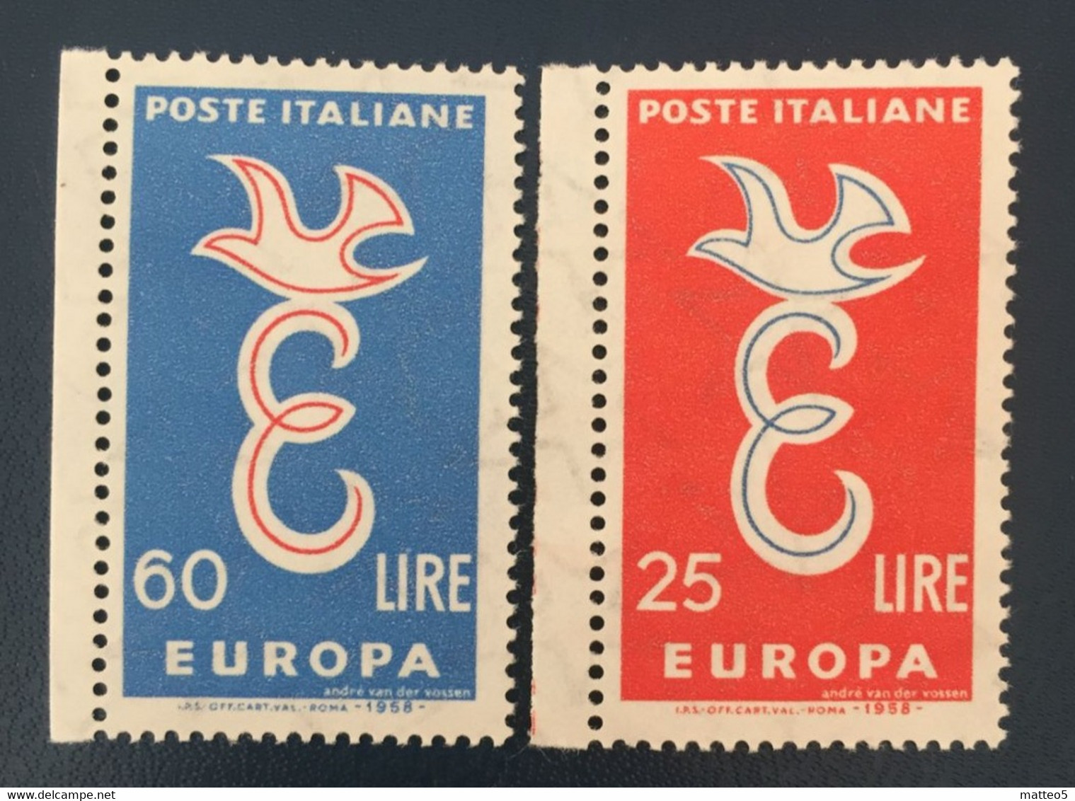 1958 - Italia - Europa - Lire 25 + Lire 60 - 1946-60: Ungebraucht