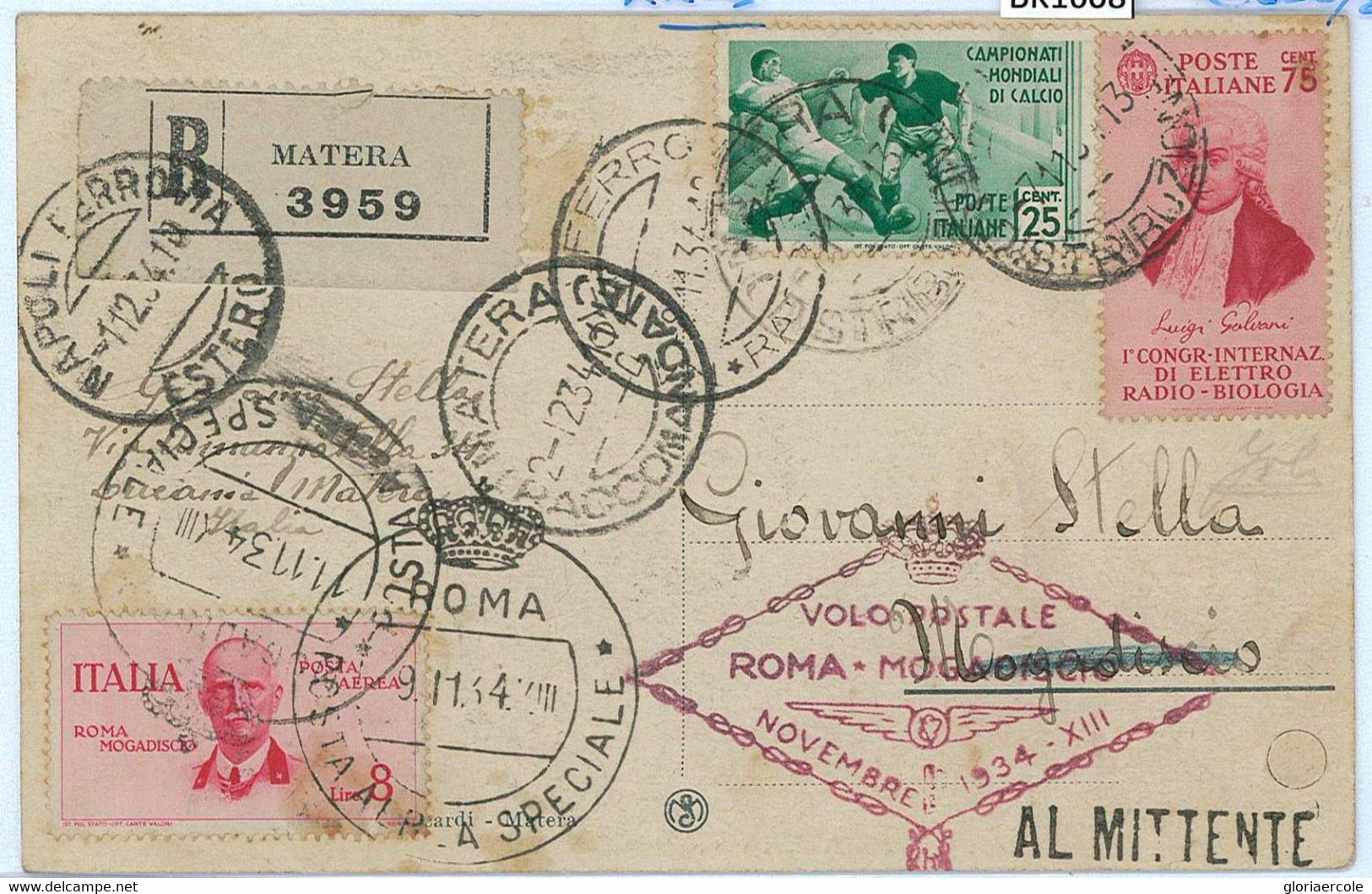 BK1608 - ITALY - Postal History - FOOTBALL Wold Cup 1934 On SPECIAL FLIGHT Rome To Mogadiscio SOMALIA - 1934 – Italie