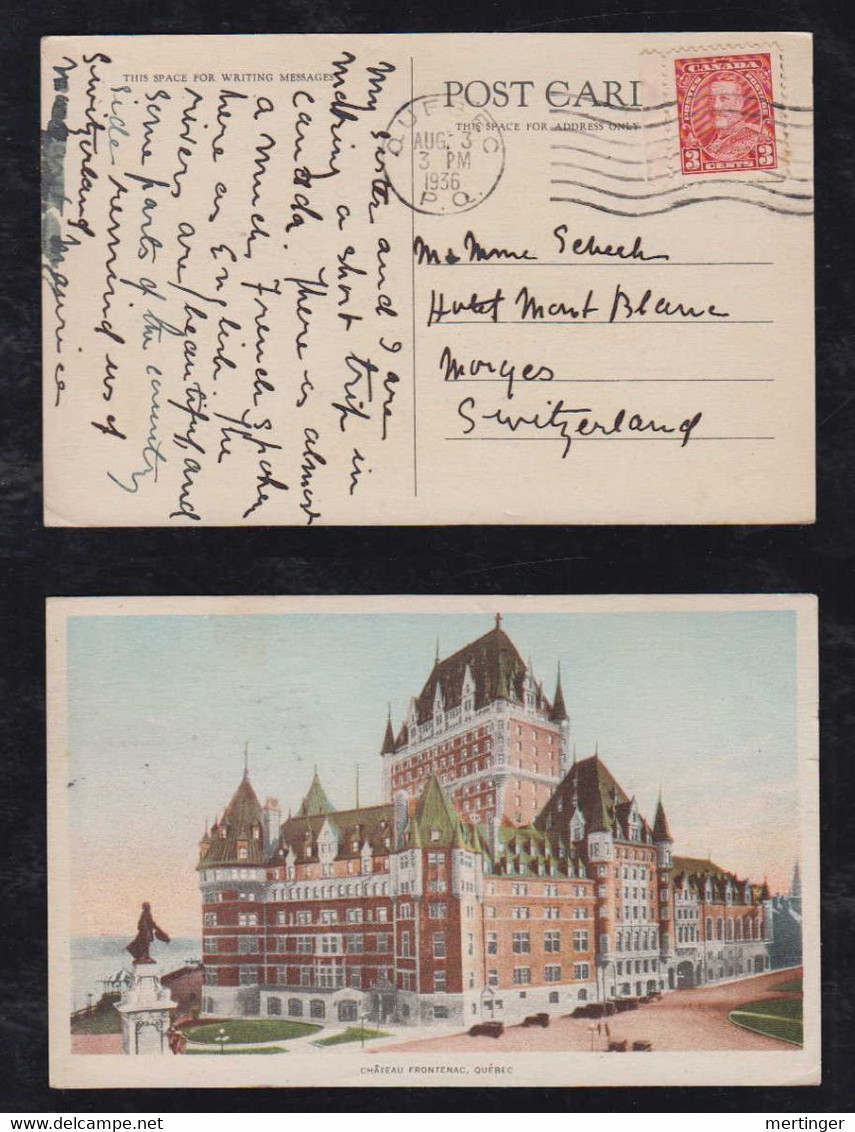 Canada 1936 Picture Postcard QUEBEC To MORGES Switzerland - Briefe U. Dokumente