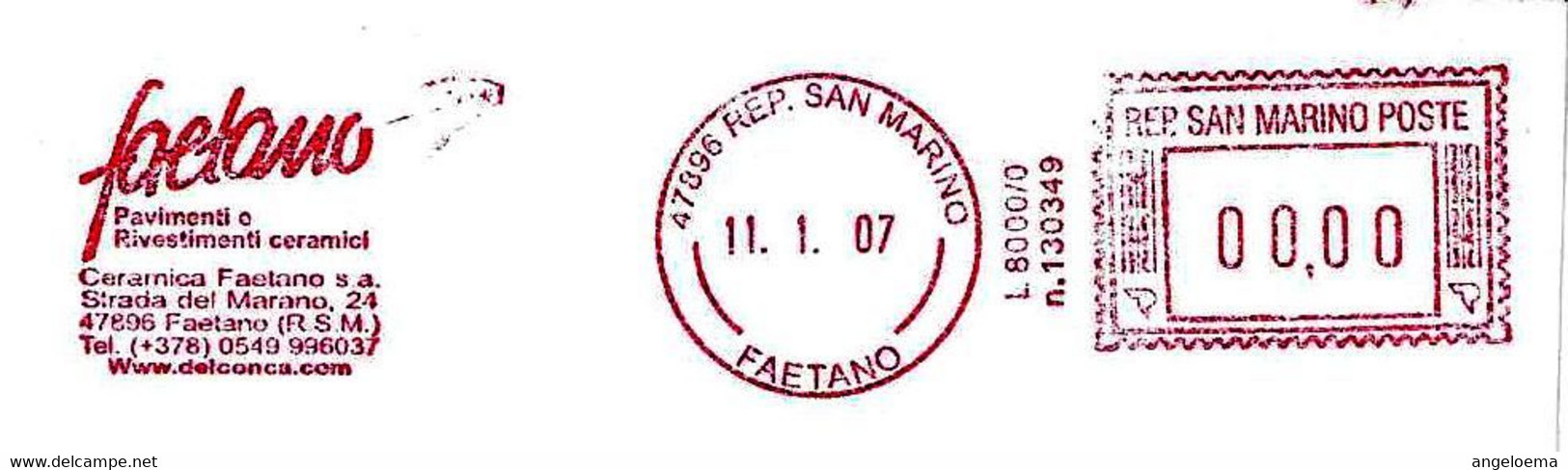 SAN MARINO - 2007 FAETANO CERAMICA - Ema Affrancatura Meccanica Rossa Red Meter Su Busta Non Viaggiata - 1906 - Storia Postale