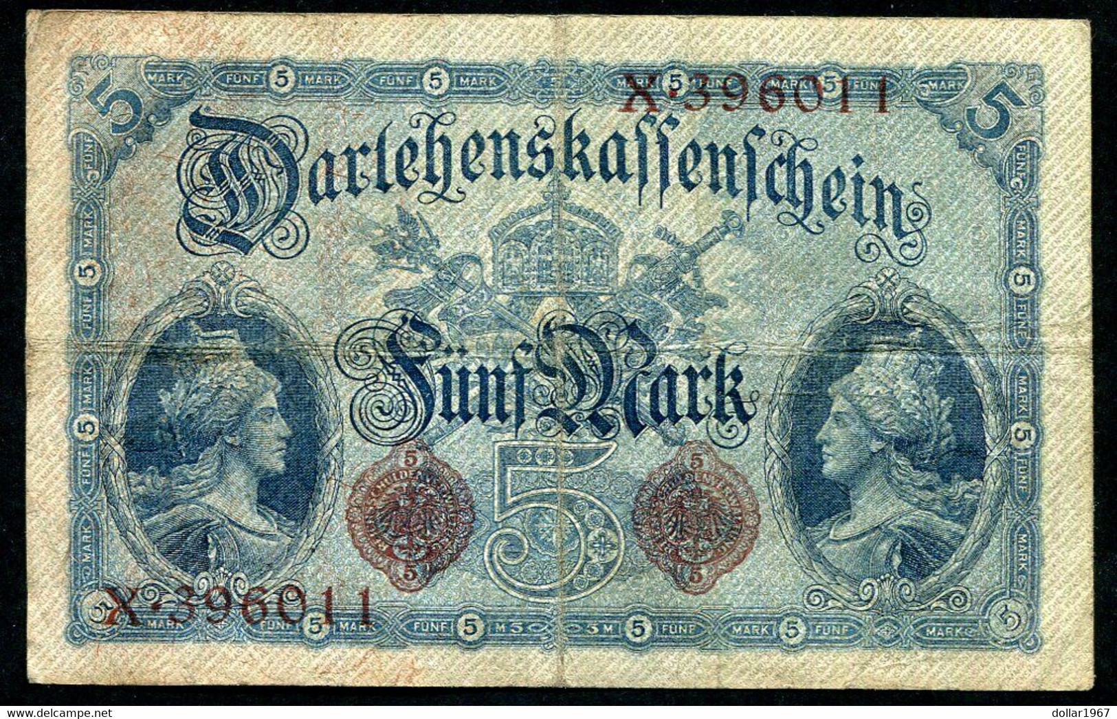 Germany - Duitsland ,6stellig ( A )  Ersten Weltkriegs , 5 Mark  1914-1918 - NR X 396011 - 5 Mark