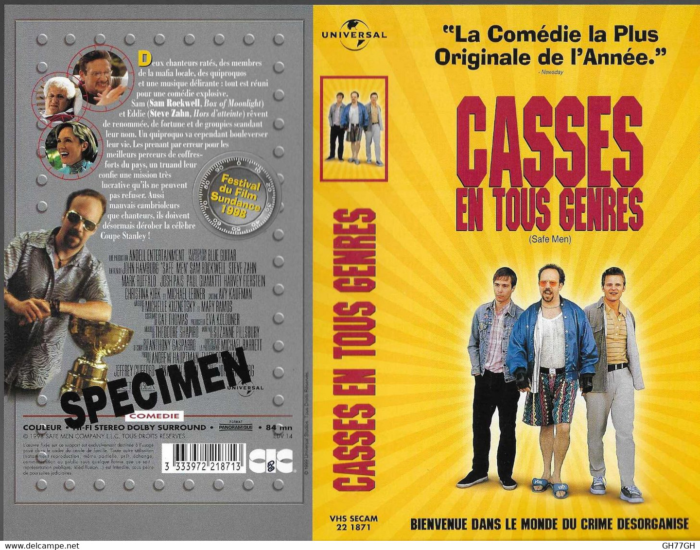 "CASSES EN TOUS GENRES" -jaquette SPECIMEN Originale CIC VIDEO -safe Men - Policiers