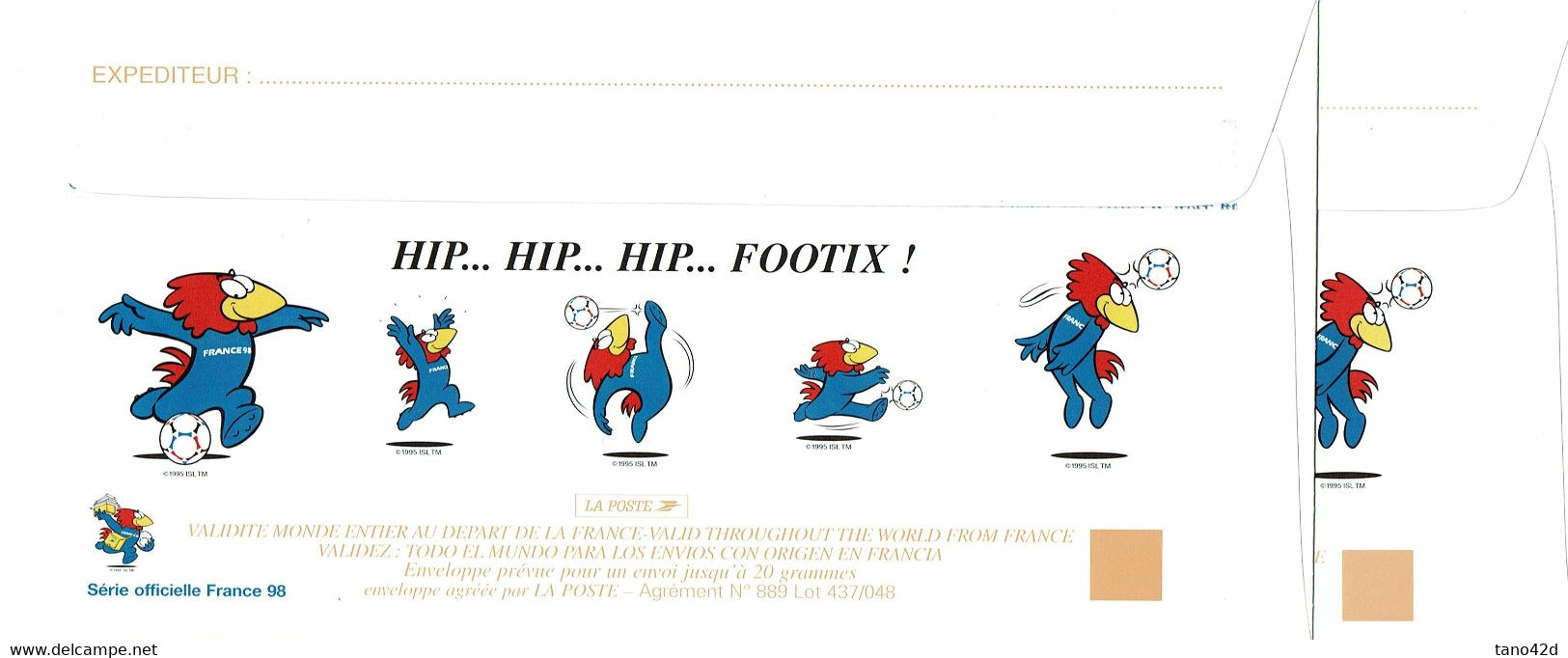 CTN63- FRANCE ENTIER POSTAL MUNDIAL 98 FOOTIX - VARIETE IMPRESSION DEPLACEE VERS LE HAUT 3mm ENVIRON - Prêts-à-poster:  Autres (1995-...)