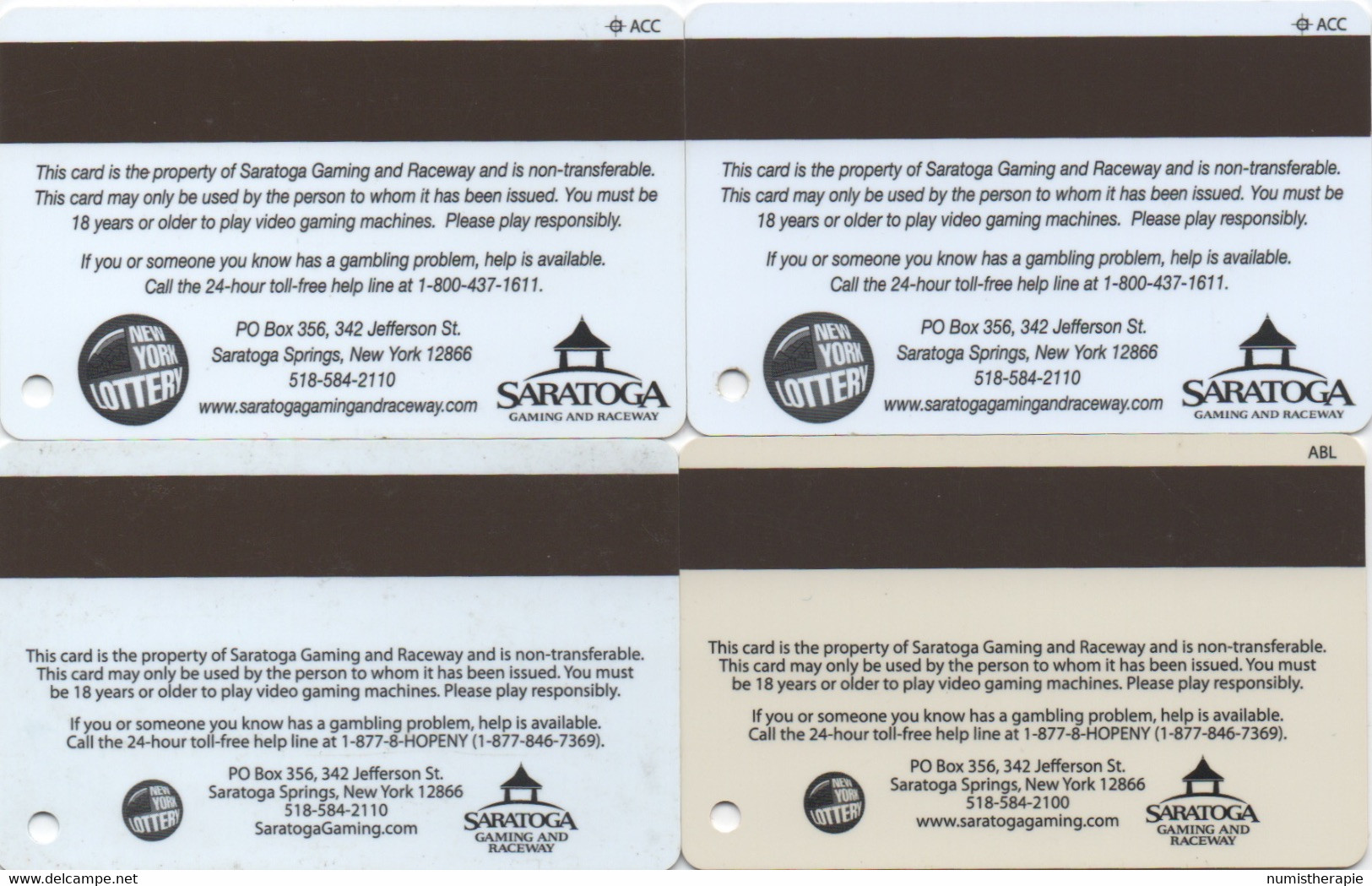 Lot De 4 Cartes : Saratoga Gaming And Raceway Casino : Saratoga Springs NY - Casino Cards