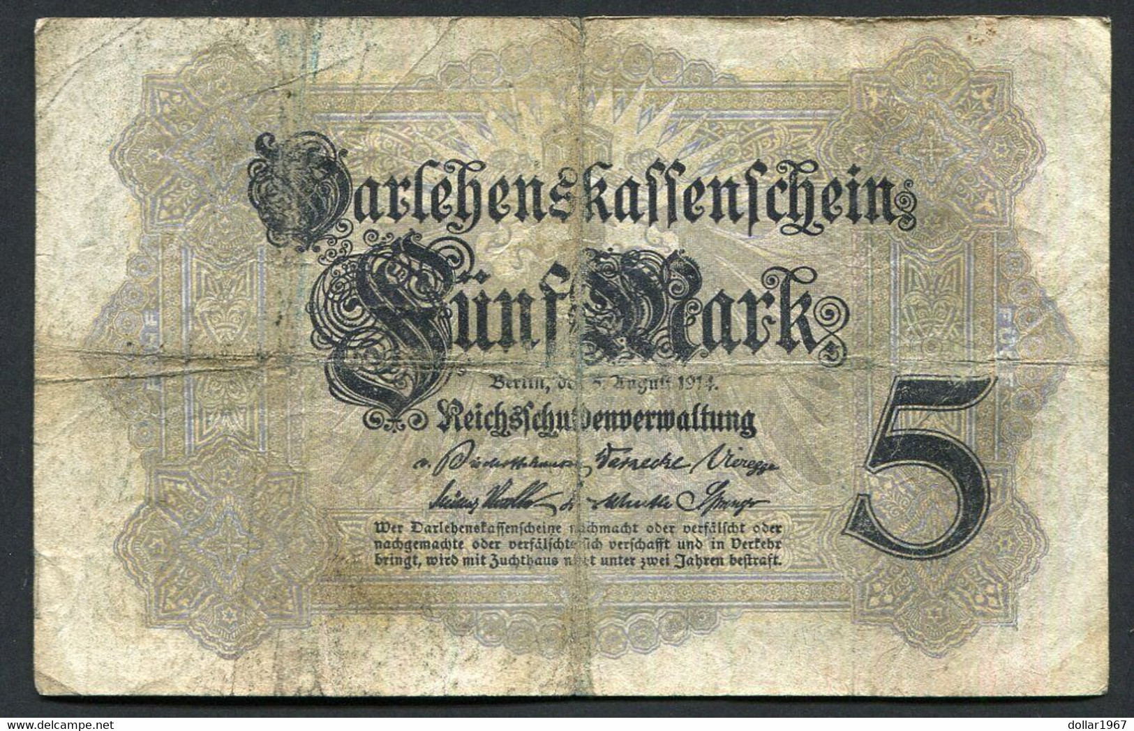 Germany - Duitsland ,6stellig ( A )  Ersten Weltkriegs , 5 Mark  1914-1918 - NR Z 990921 - 5 Mark