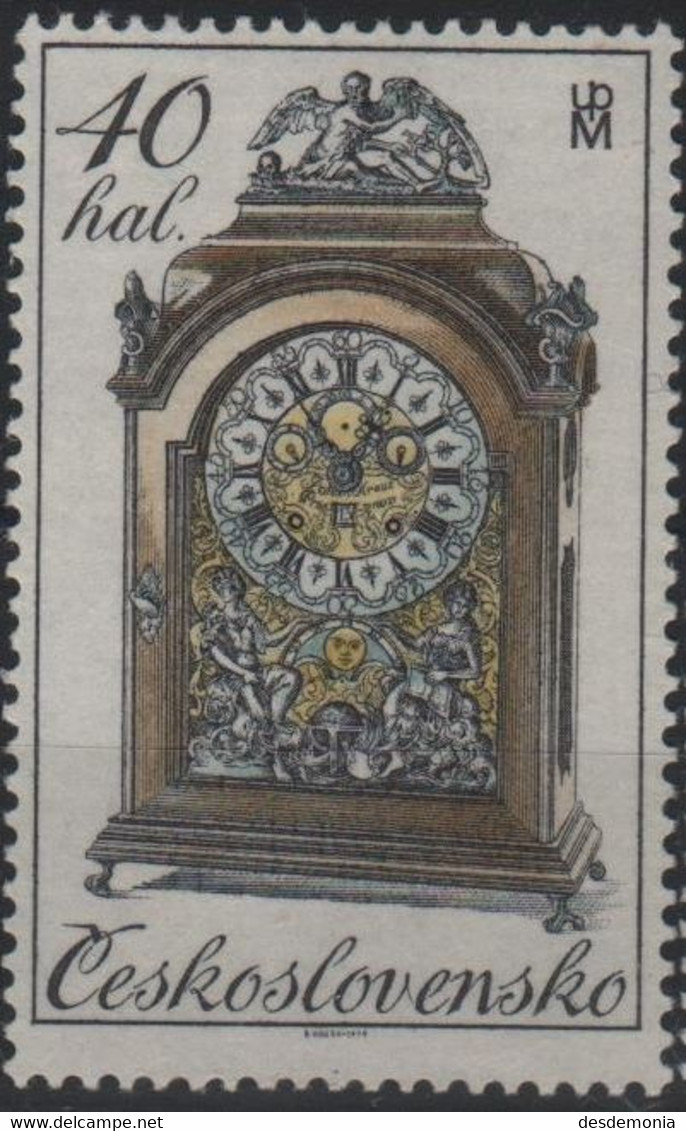 Tchécoslovaquie Yvert 2355a ** Pendule Baroque à Armoire Sur Papier Fluorescent - Horlogerie