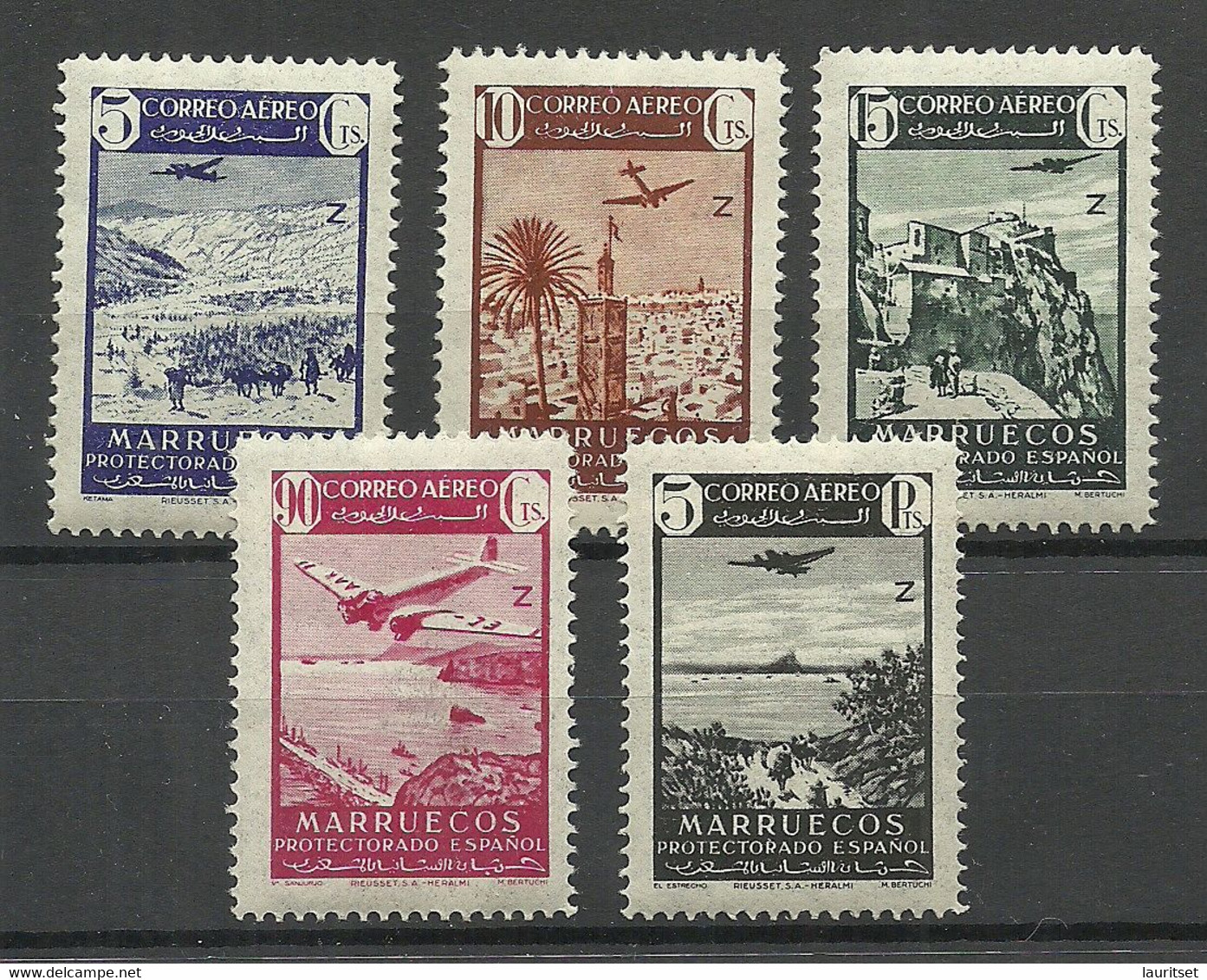 SPANISH MAROCCO Marruecos 1942 Michel 229 - 233 MNH Air Planes - Spanish Morocco