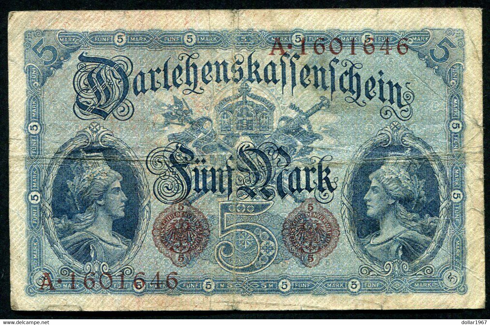 Germany - Duitsland ,7stellig ( B )  Ersten Weltkriegs , 5 Mark  1914-1918 - NR A 1601646 - 5 Mark