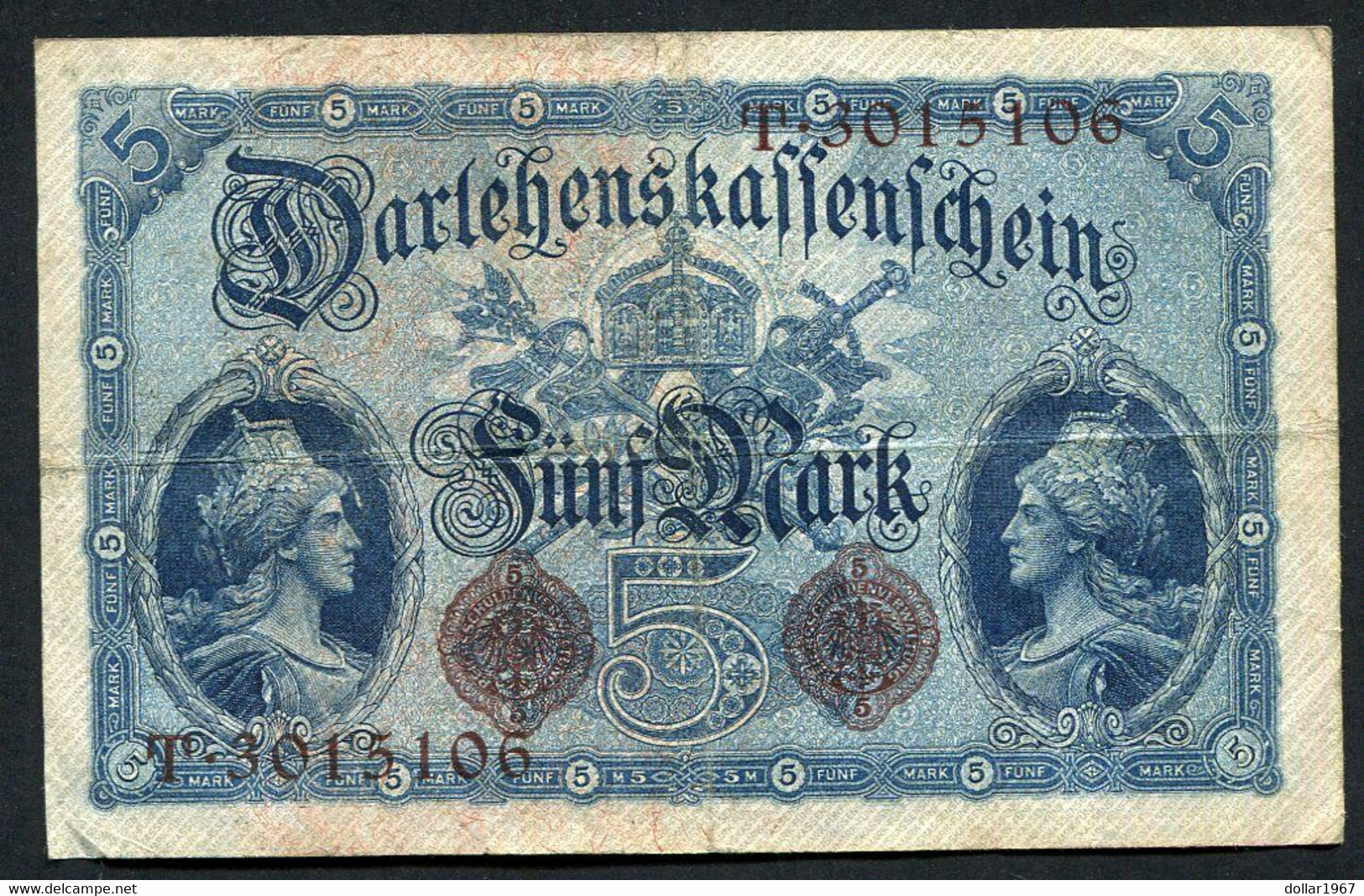 Germany - Duitsland ,7stellig ( B )  Ersten Weltkriegs , 5 Mark  1914-1918 - NR T 3015106 - 5 Mark