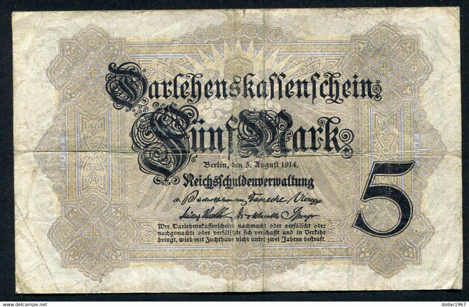 Germany - Duitsland ,7stellig ( B )  Ersten Weltkriegs , 5 Mark  1914-1918 - NR T 3015106 - 5 Mark