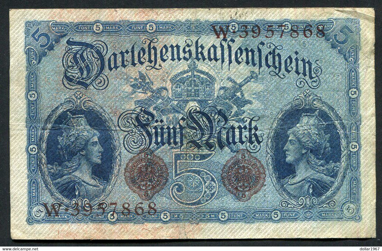 Germany - Duitsland ,7stellig ( B )  Ersten Weltkriegs , 5 Mark  1914-1918 - NR W 3957868 - 5 Mark