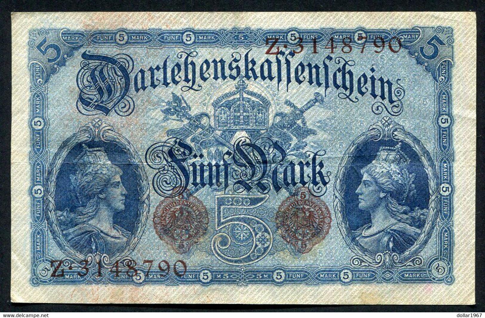 Germany - Duitsland ,7stellig ( B )  Ersten Weltkriegs , 5 Mark  1914-1918 - NR Z 3148790 - 5 Mark