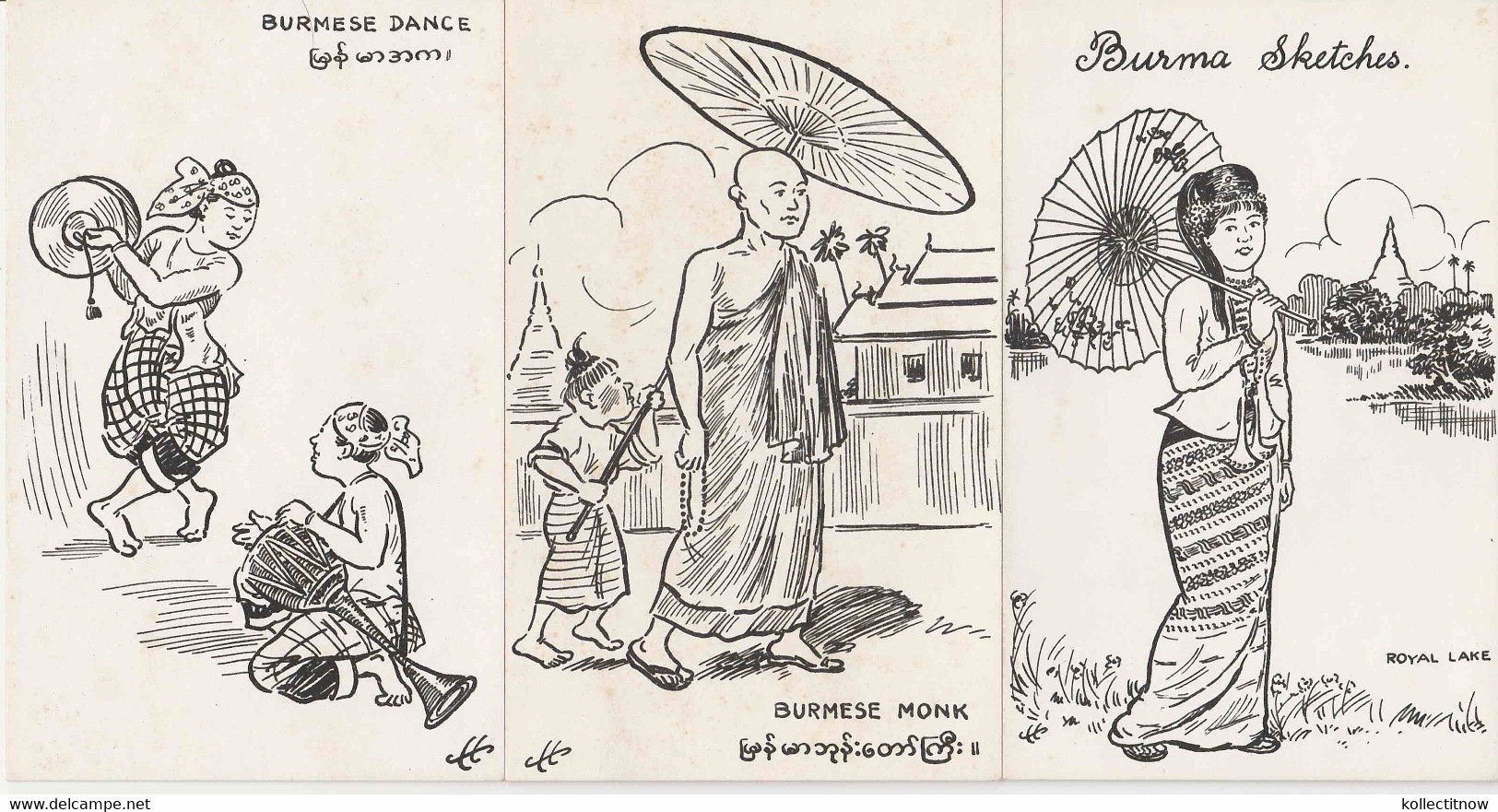 BURMA - SET OF TWELVE (12) POSTCARDS - ARTIST SKETCHES - Myanmar (Burma)