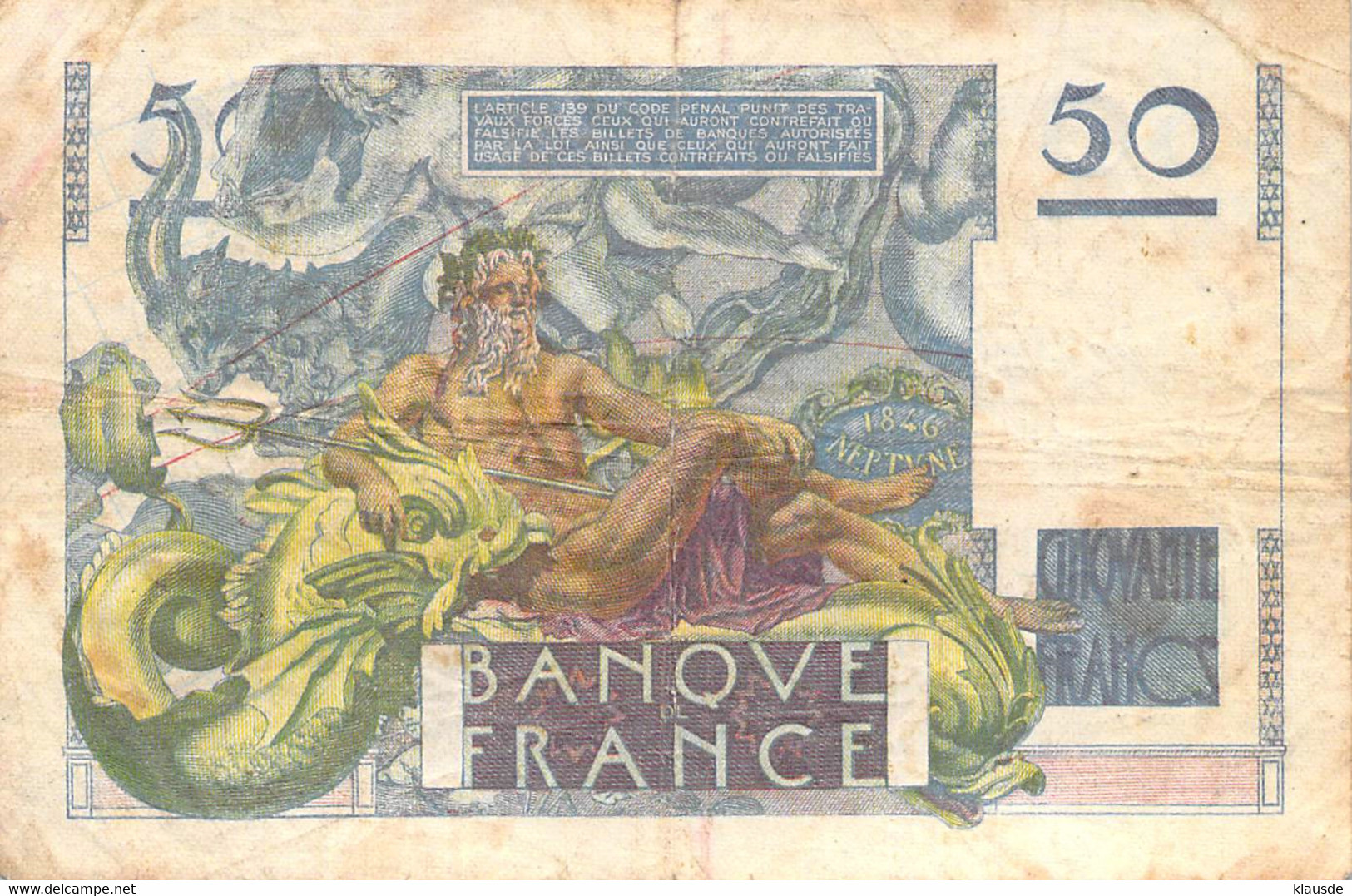 Frankreich 50 Francs Le Verrier VG/G IV - 50 F 1946-1951 ''Le Verrier''