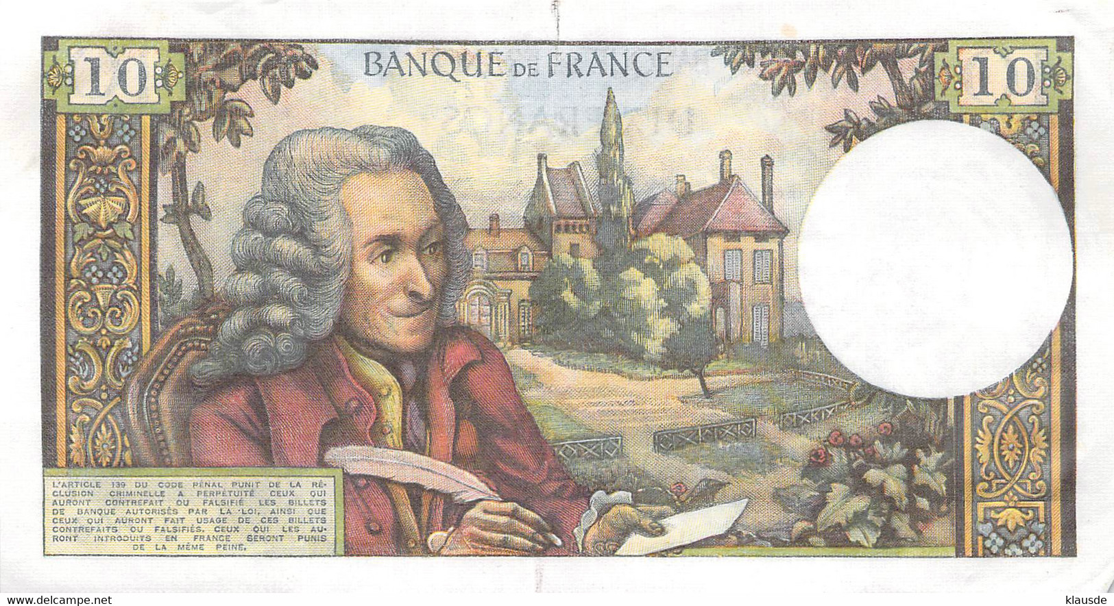 Frankreich 10 Francs Voltaire 1971 AU/EF II - 10 F 1963-1973 ''Voltaire''