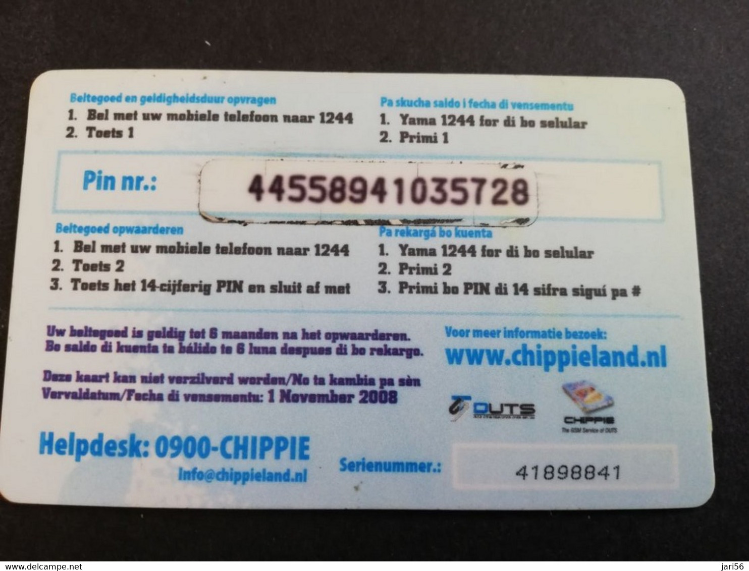 CURACAO  NAF 10- CHIPPIE / ITS CHIPPIE TIME              Fine Used Card   **4910** - Antilles (Netherlands)