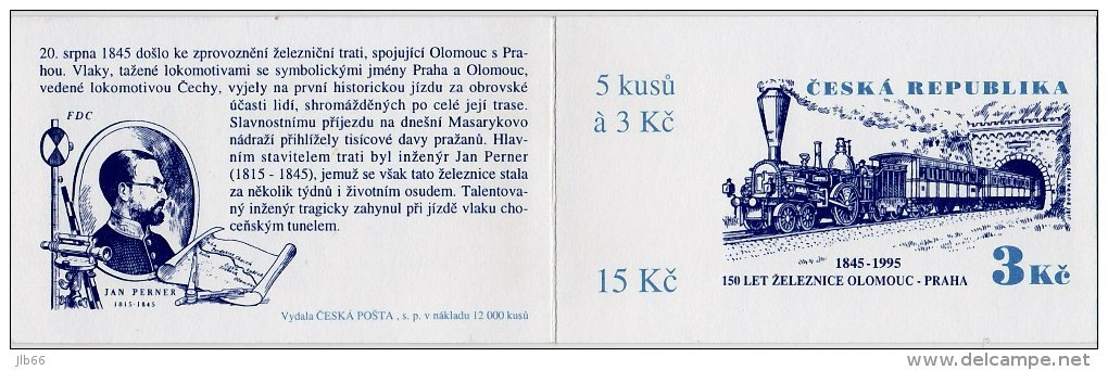 Carnet De 5 Timbres YT C 80 Train Locomotive Tunnel Ligne Olomouc-Prague / Booklet Michel MH 0-29 - Nuovi