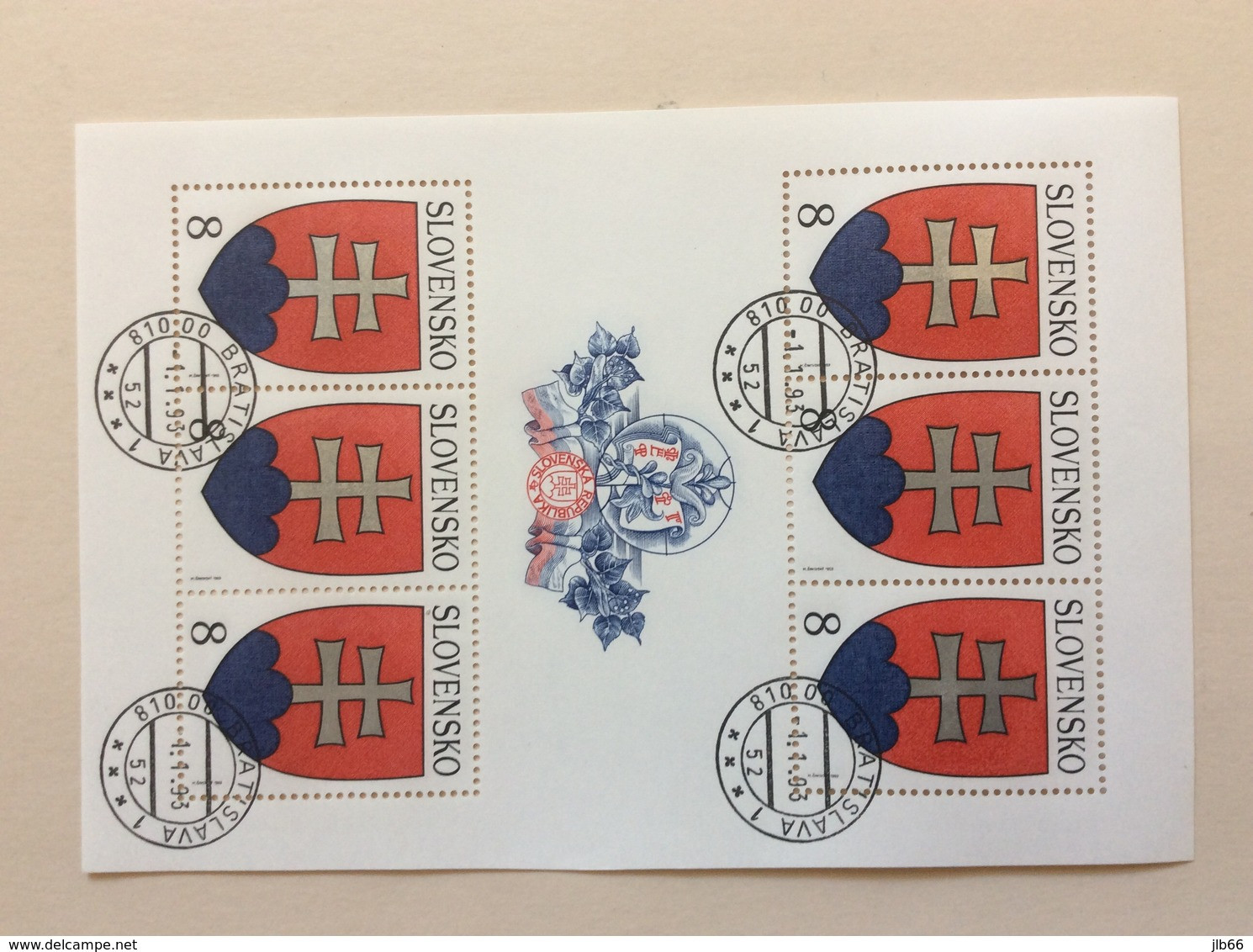 Bloc De 6 Timbres 1993 Pofis 1 Armoiries Slovaquie YT 128 Oblitéré 1er Timbre Du Pays - Blocks & Sheetlets