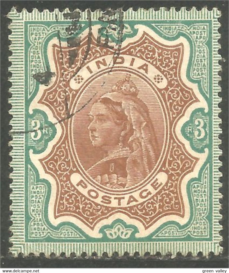 504 Inde 1895 Victoria 3 Rupees Green Brown Very Fine (IND-65) - 1882-1901 Imperium