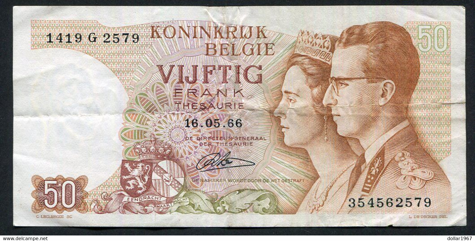 België 50 Frank 14-5- 1966 -NO: 1419 G 2579 - 50 Francs