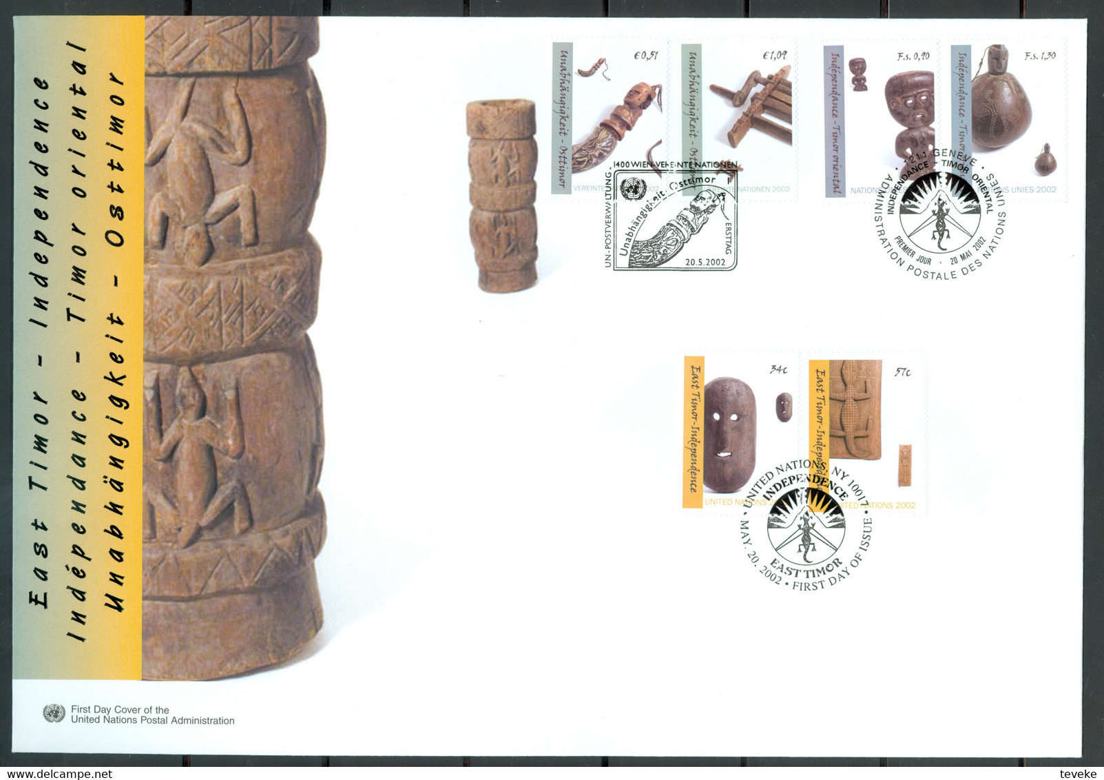 UN 2002 T074 - East Timor - Independence - Triple FDC - Emissions Communes New York/Genève/Vienne