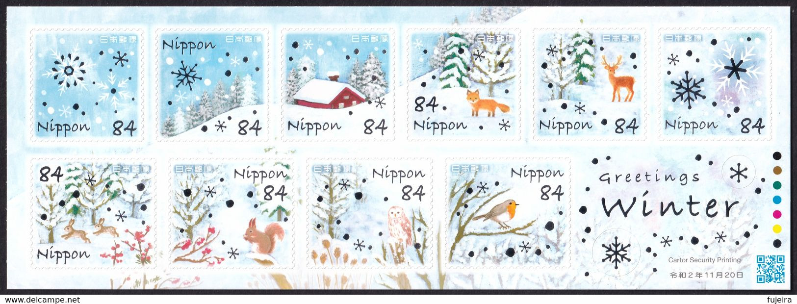(ja1501) Japan 2020 Greetings Winter 84y MNH Rabbit Squirrel Owl Fox Bird Deer - Unused Stamps