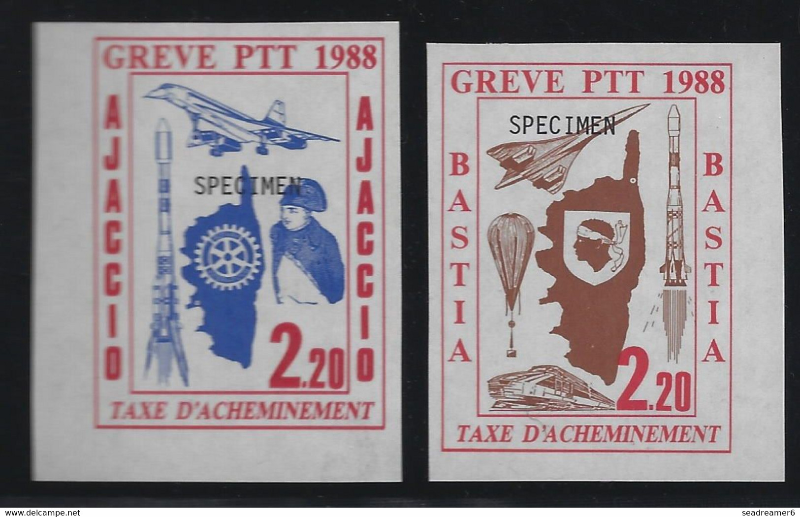 France Timbres De Grève En Corse Bastia & Ajaccio 1988 2.20 Surchargé "Spécimen" Concorde Train Espace (space) - Other & Unclassified