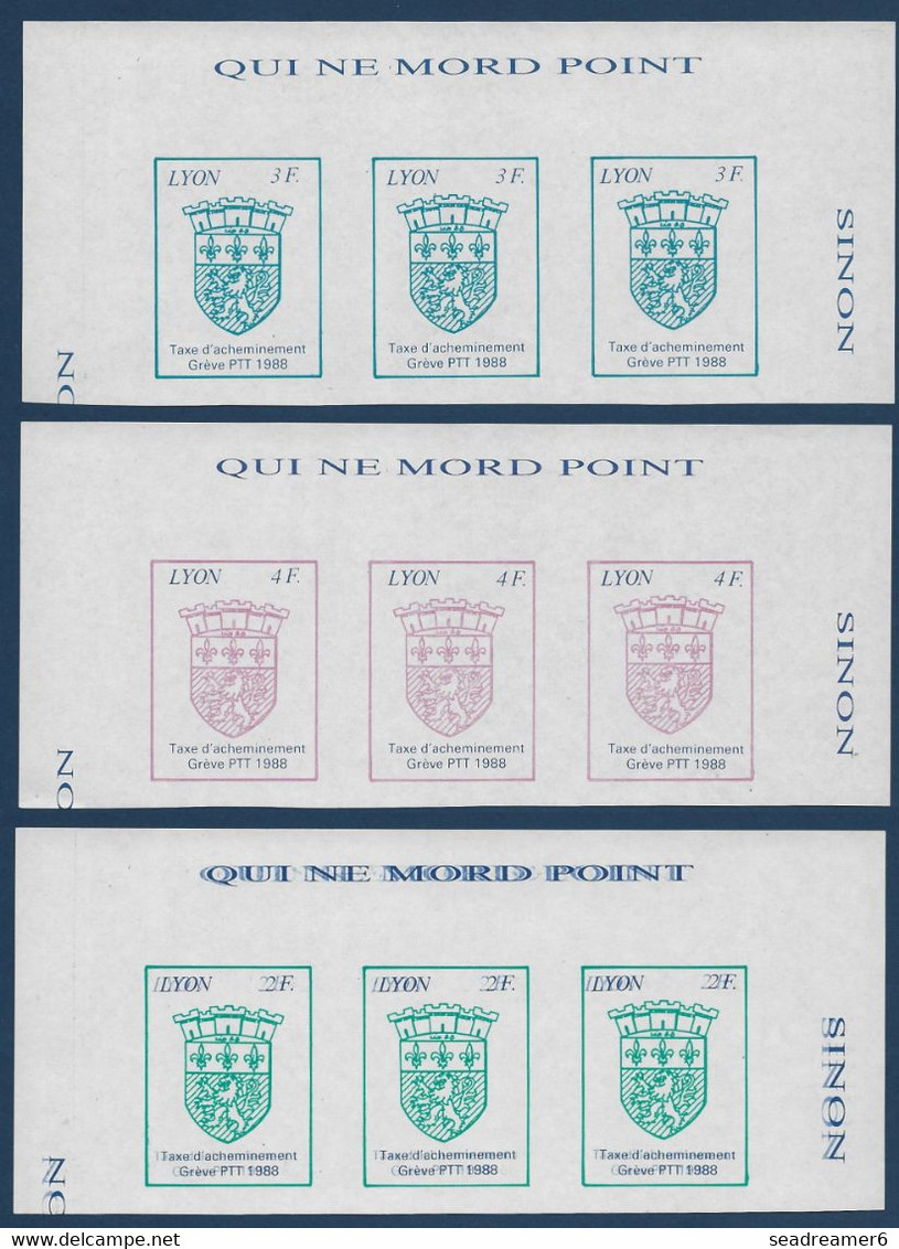 France Haut De Feuille 9 Timbres De Grève De Lyon En 1988 2F, 3F & 4F (le 4F Double Impression Du Bleu, Rare !!!) TTB - Other & Unclassified