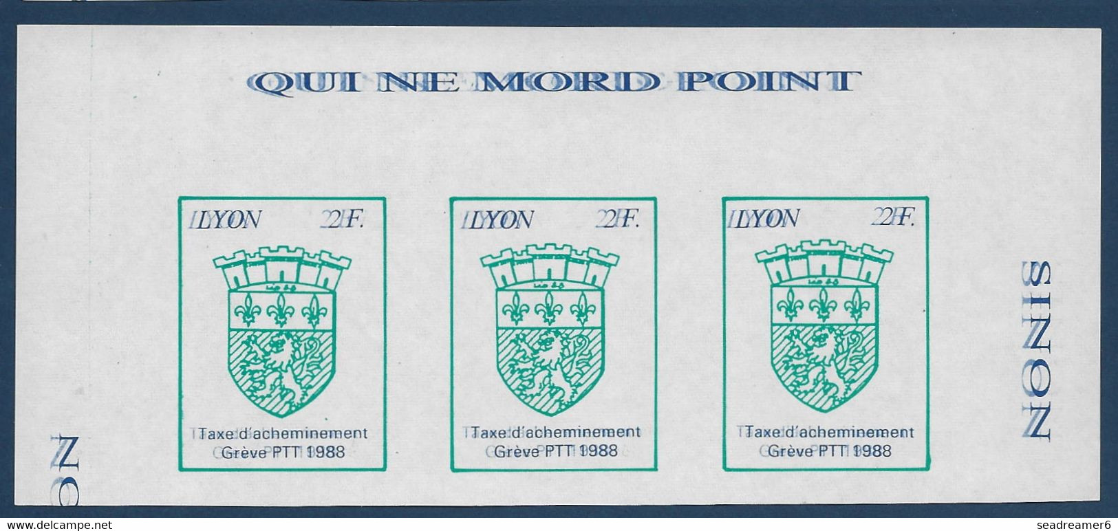 France Haut De Feuille 9 Timbres De Grève De Lyon En 1988 2F, 3F & 4F (le 4F Double Impression Du Bleu, Rare !!!) TTB - Altri & Non Classificati