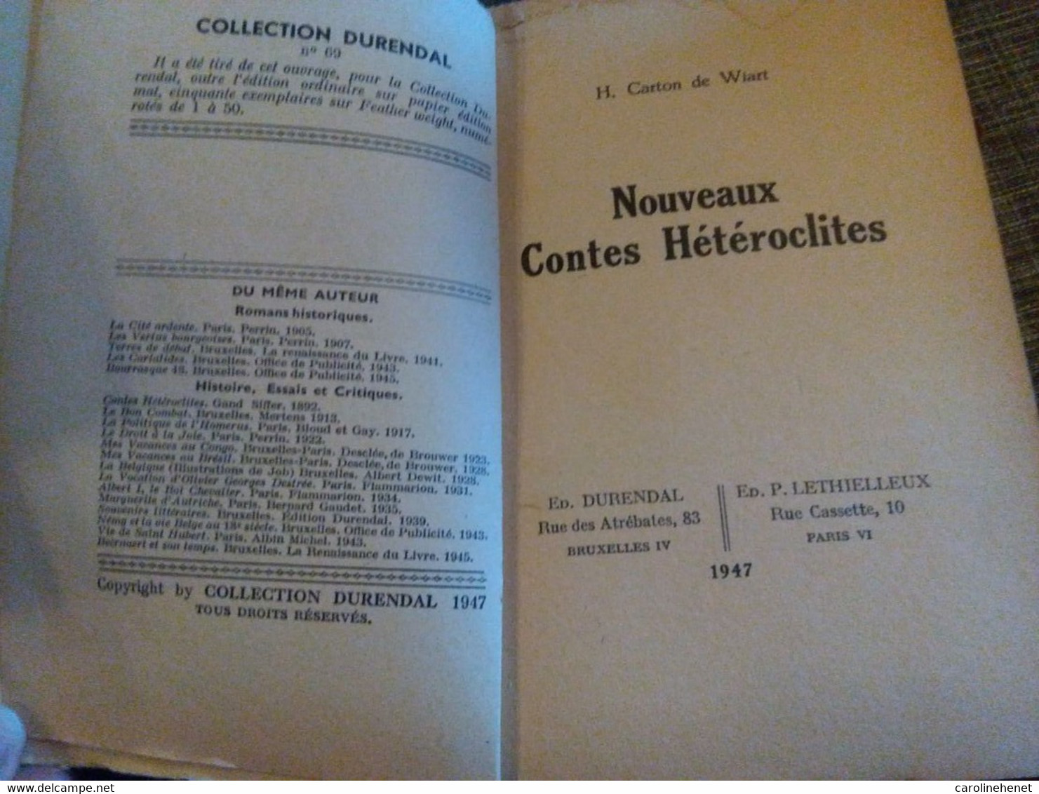 Nouveaux Contes Hétéroclites (H. Caront De Wiart) 1947 - Auteurs Belges